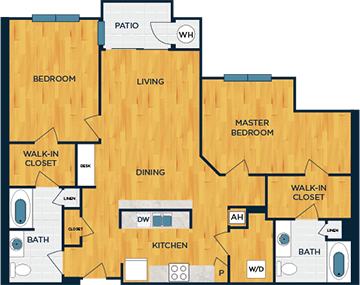 Floor plan for 2 beds, 2 baths, 1269 sqft